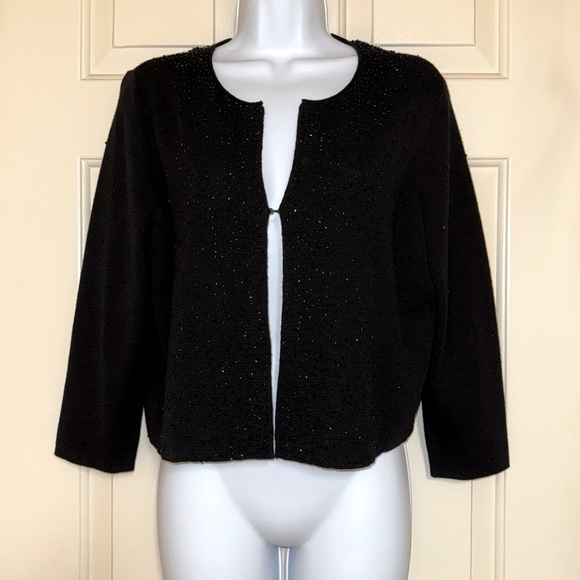 Eileen Fisher Hand Beaded Black Cardigan Sweater - Picture 2 of 7